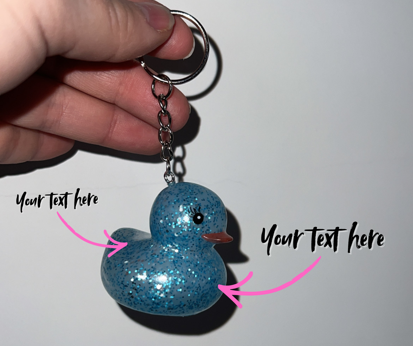 Lucky Duck Keychain – Personalized Good Luck Charm BLUE GLITTER