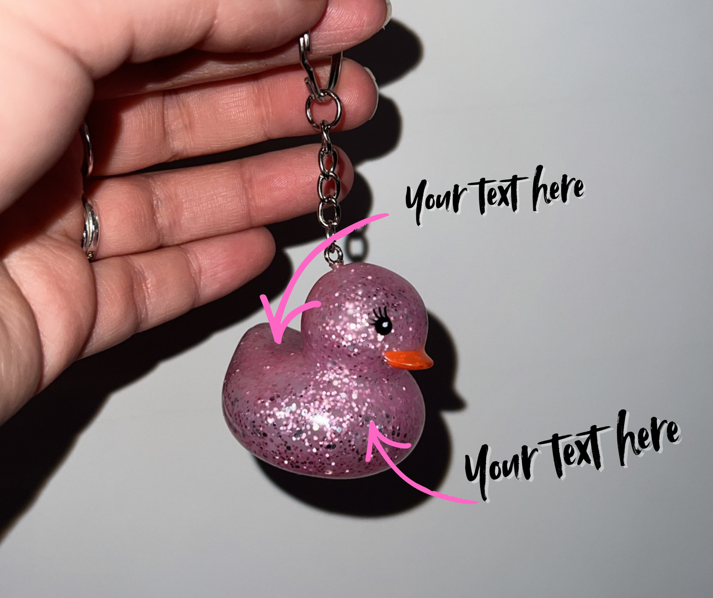 Lucky Duck Keychain – Personalized Good Luck Charm PINK GLITTER