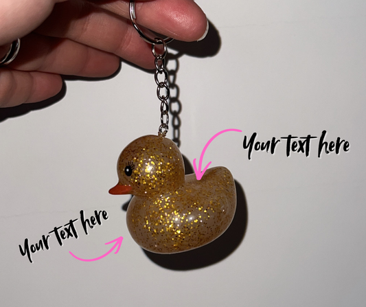 Lucky Duck Keychain – Personalized Good Luck Charm GOLD GLITTER