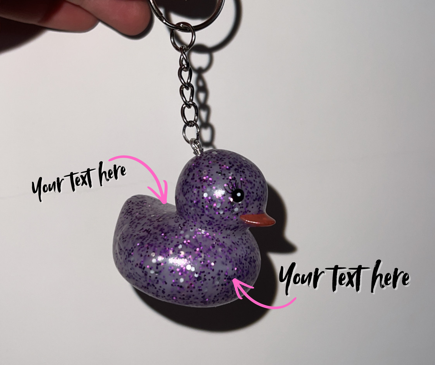Lucky Duck Keychain – Personalized Good Luck Charm PURPLE GLITTER