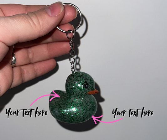 Lucky Duck Keychain – Personalized Good Luck Charm GREEN GLITTER